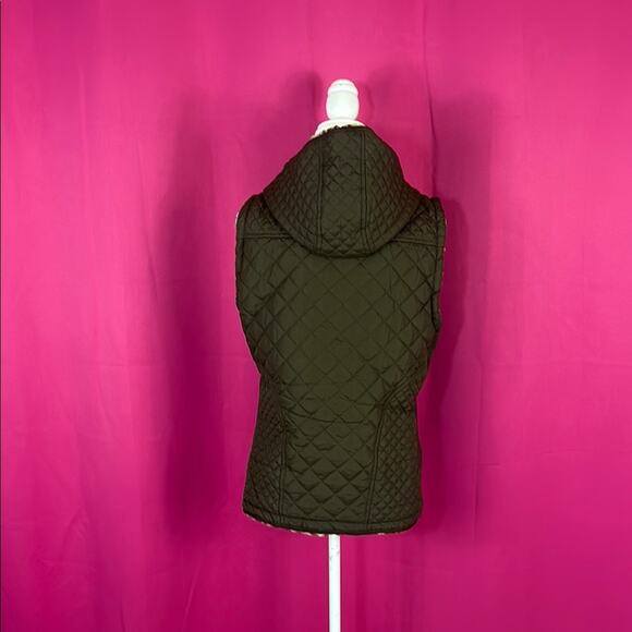 Special one by Rock Revolution green and Cheetah fur reversible puffer vest, L - Picture 2 of 12